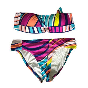Trina Turk Catch A Wave Bikini Womens Size 4 Bandeau Top Shirred Bottom 2-piece